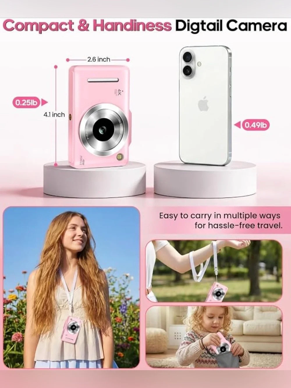 Digital Camera 4K for Kids-48MP Autofocus Vlogging Camera with 32GB Card
